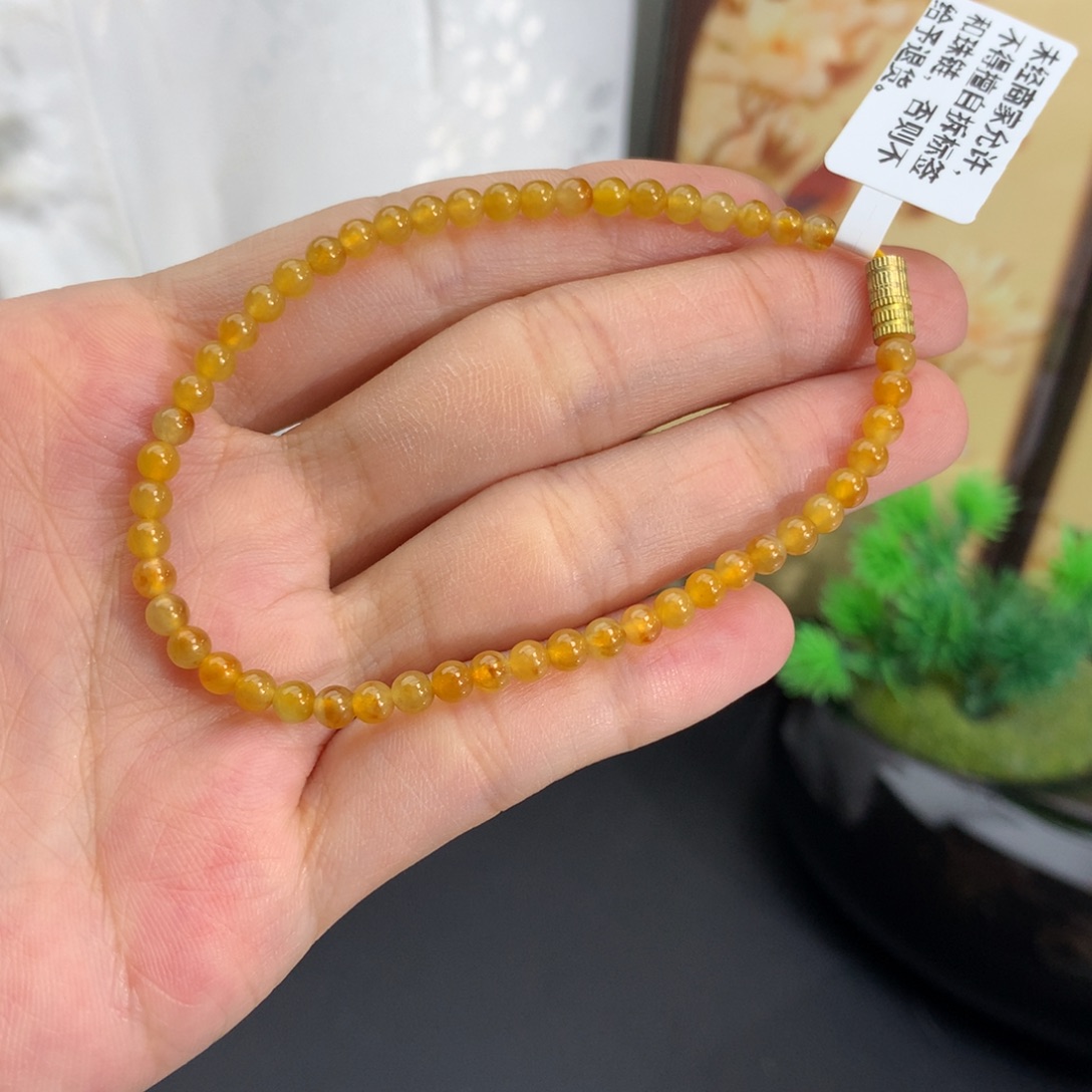 未镶嵌手串翡翠卡3.5冰胶橘黄小米手串