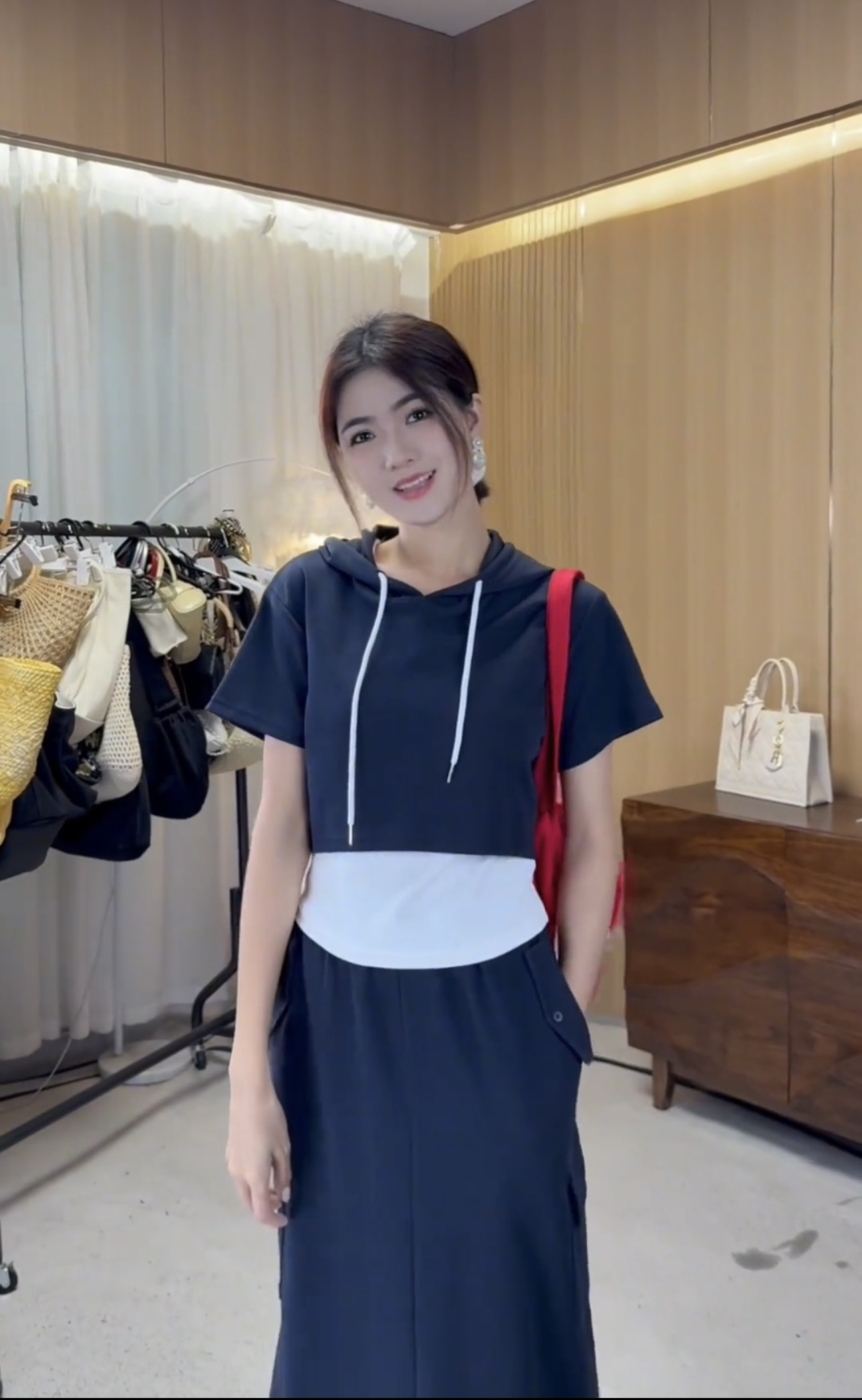 【海南简爱】夏季小个子短款连帽卫衣背心阔腿裤运动短袖套装 88821