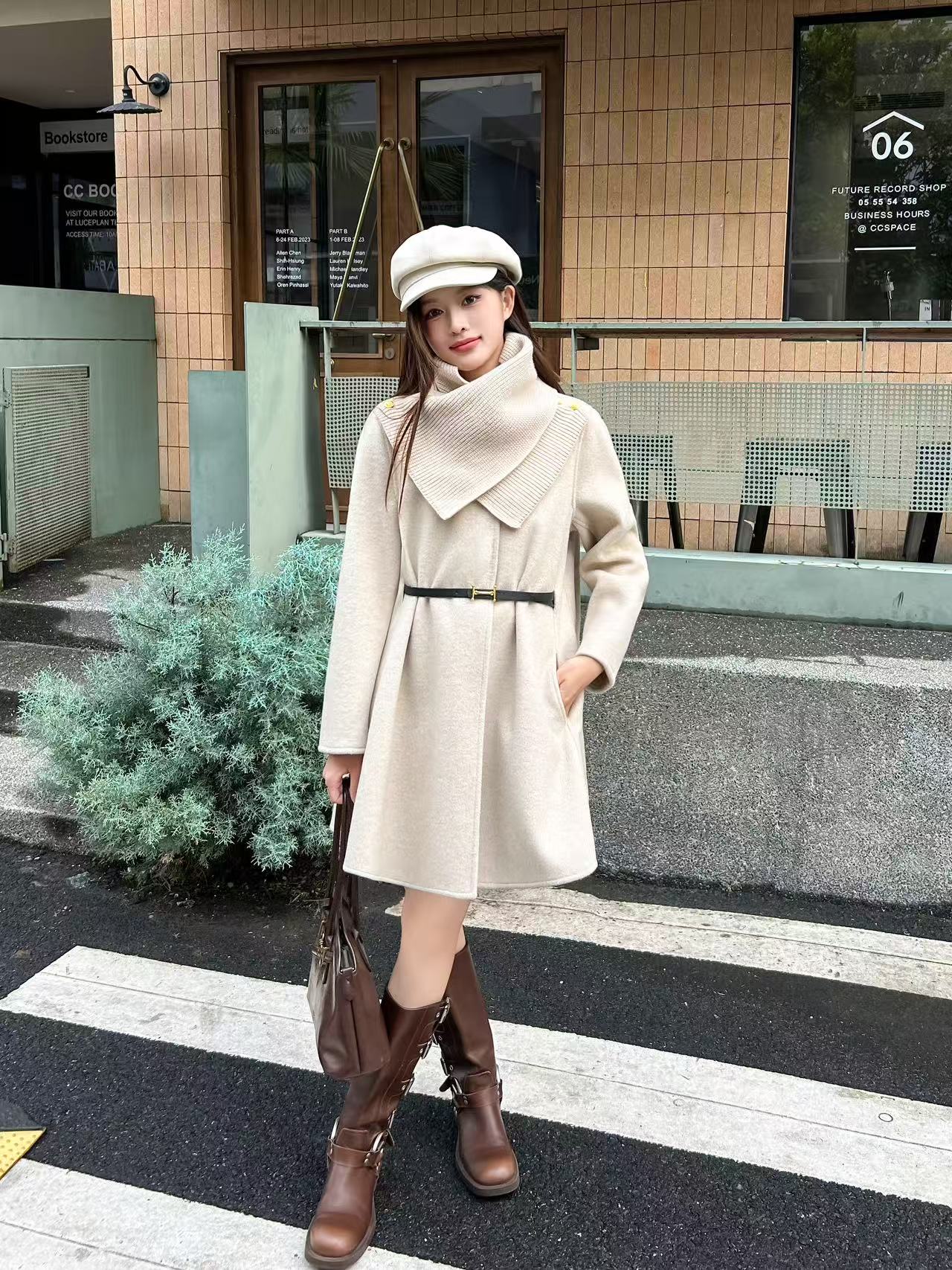 冬季小香风可拆卸秋冬女毛呢外套娃娃领呢大衣网红2557