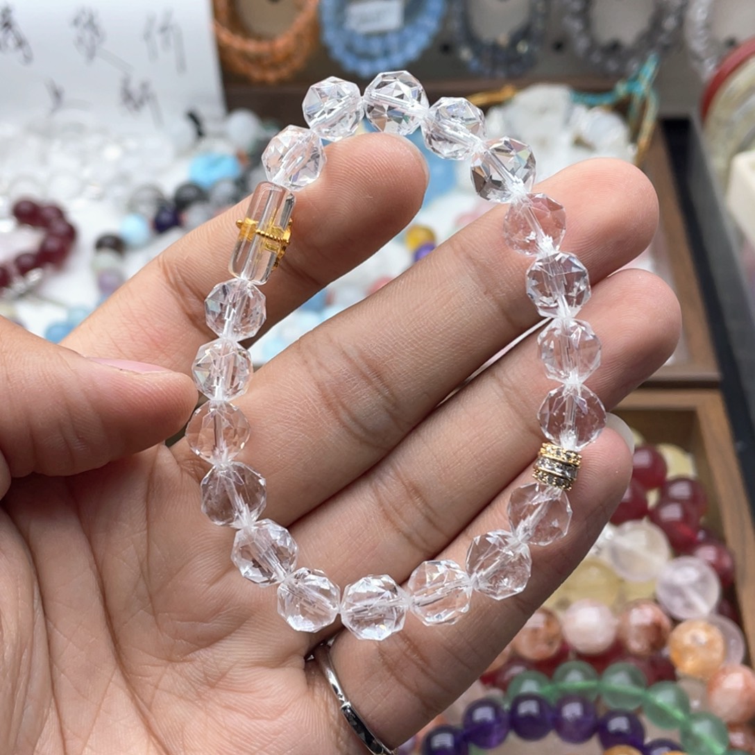 烟晶手链未镶嵌白水晶切面