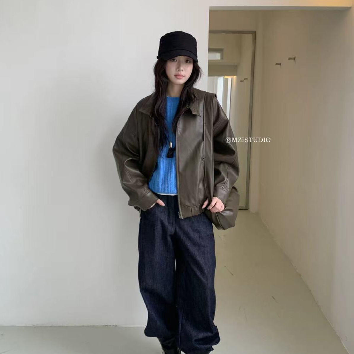 春秋款高级感休闲宽松立领风衣外套