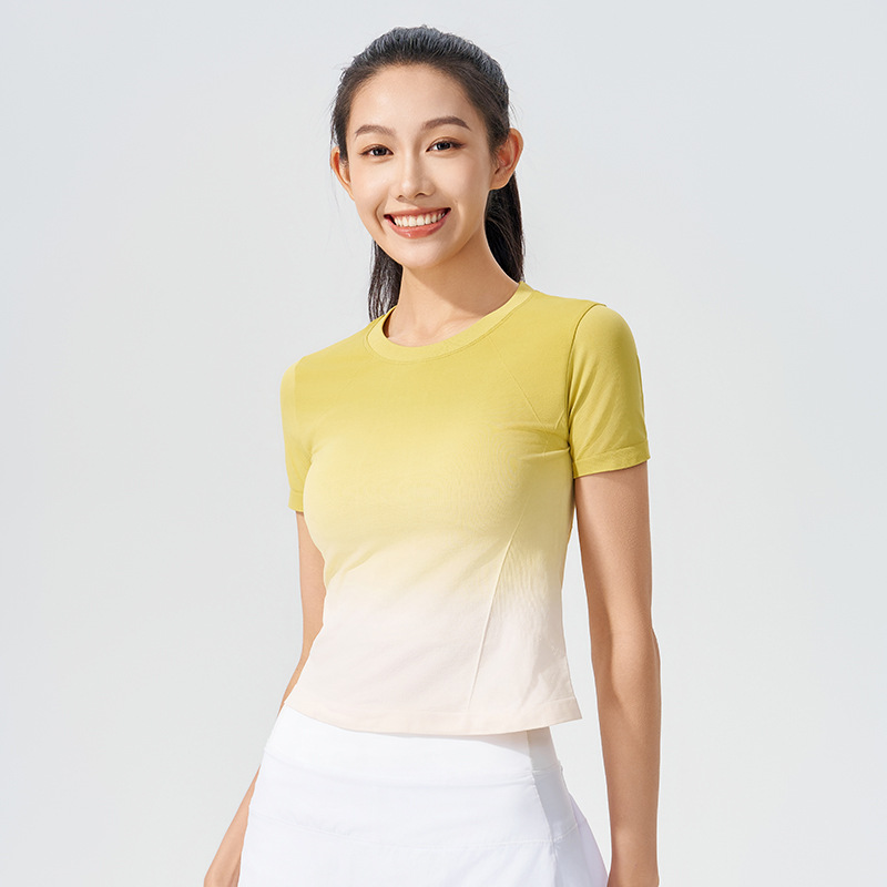 H6208 渐变速干短袖女跑步运动健身瑜伽T恤