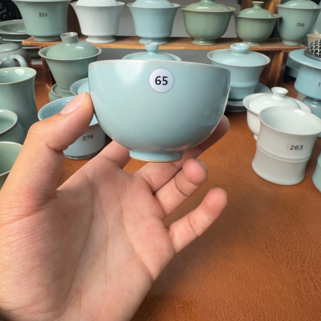 陶摆件开播福利微瑕仿古天青鸡心杯