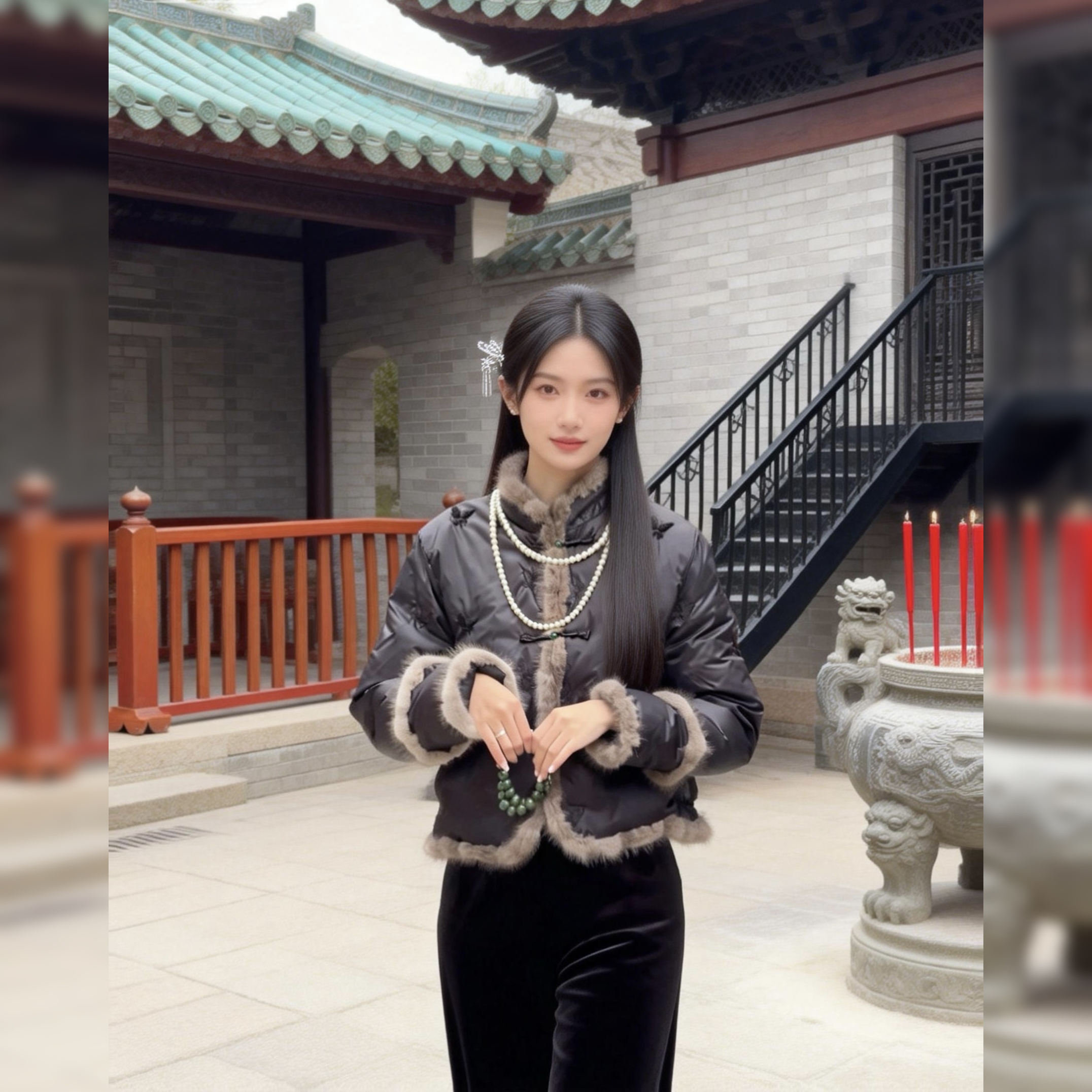 国风新中式刺绣蝴蝶棉服外套女冬新高端拼毛毛棉衣气质唐装上衣