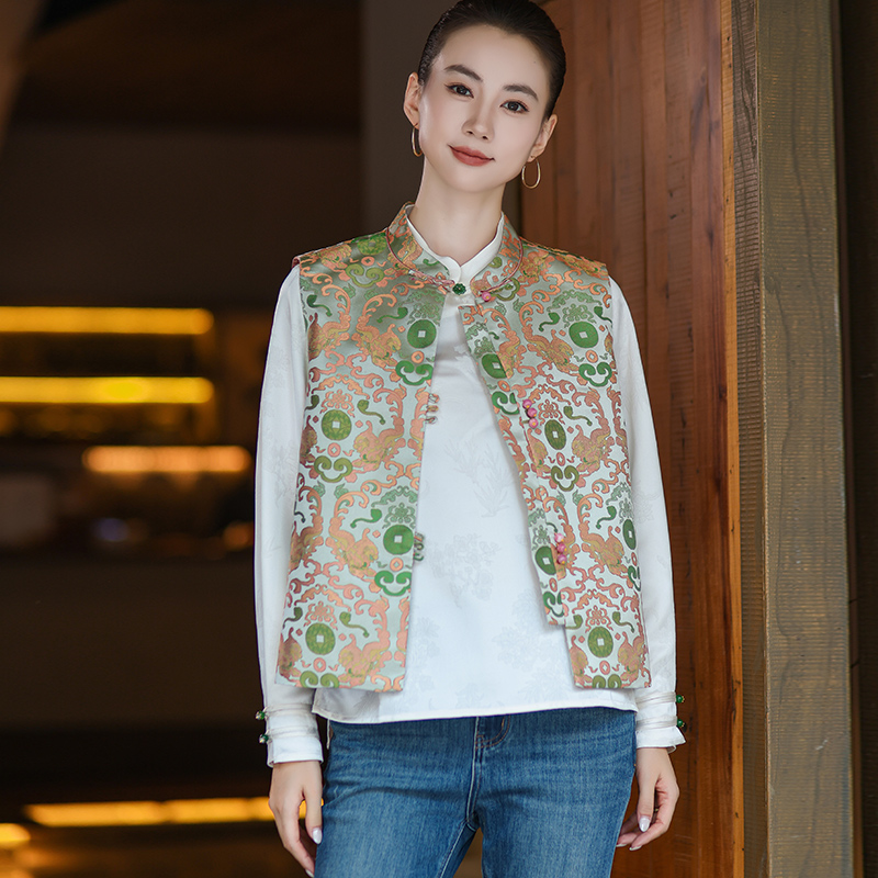 【貔貅如意纹】新中式织锦缎宋锦马甲女2025秋装复古国风无袖坎肩