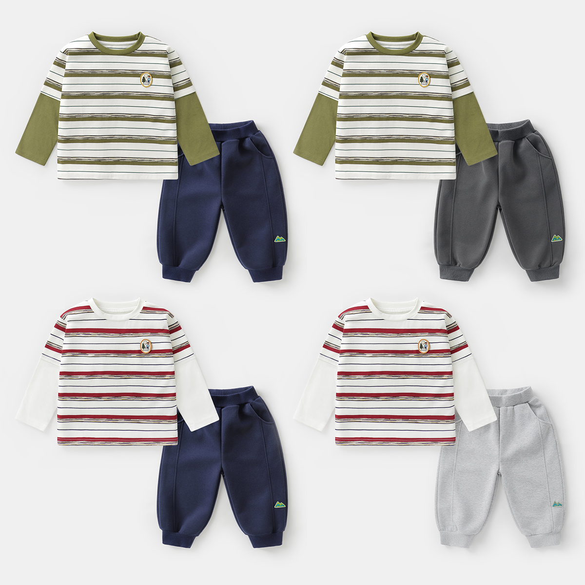 儿童条纹假两件套装春装休闲裤春秋2026新款春季童装两件套UZN289