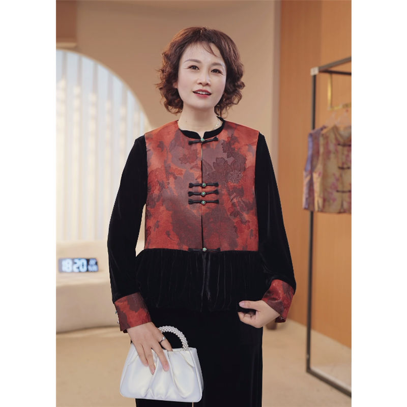 妈妈装秋装国风马甲三件套气质洋气中老年秋季新中式上衣套装1134