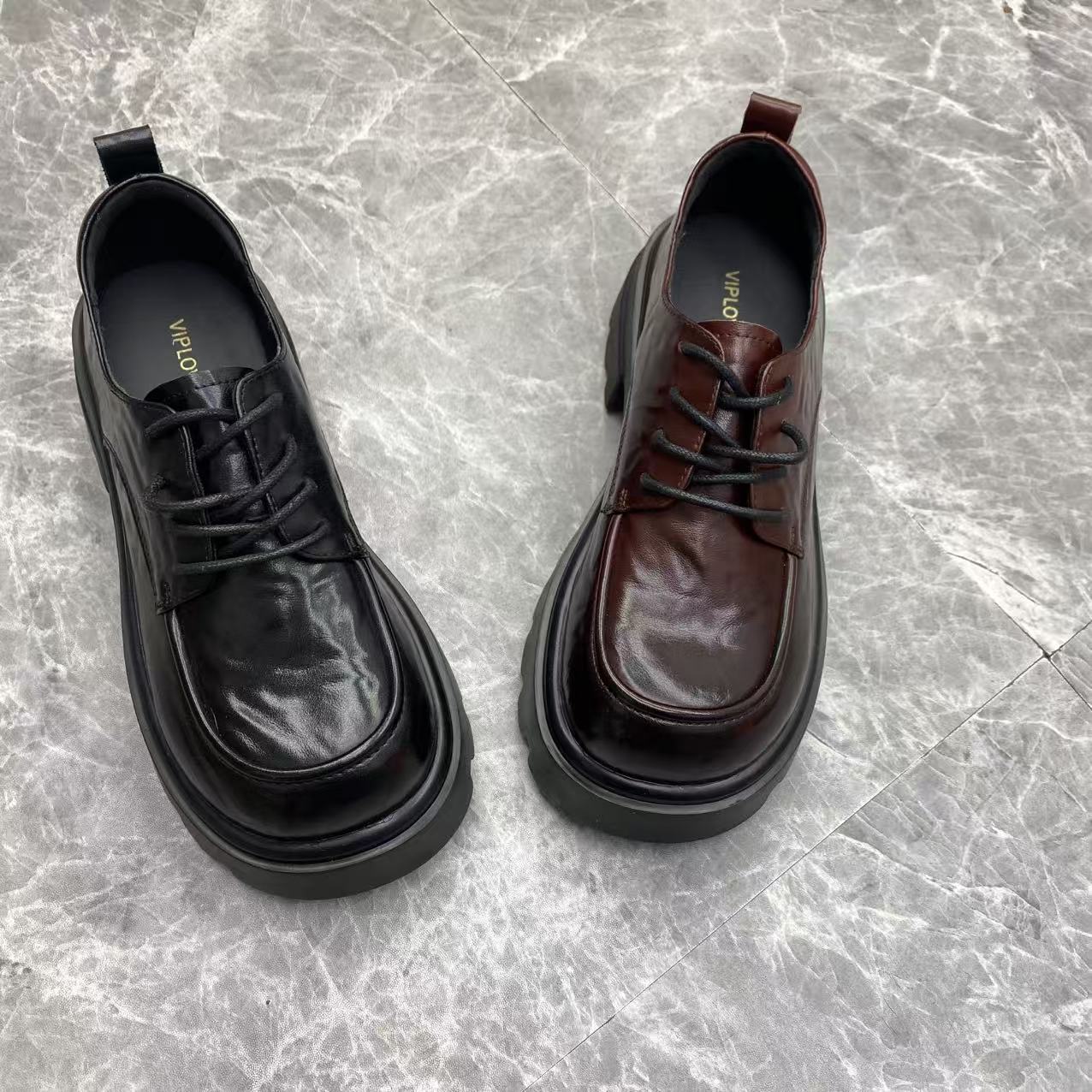 3179-15系带休闲纯色英伦风厚底牛皮乐福鞋商务复古小皮鞋