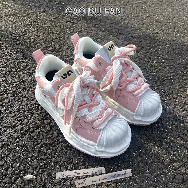 2026新春溶解鞋增高7公分款小众女团双系带贝壳头女生休闲星星鞋