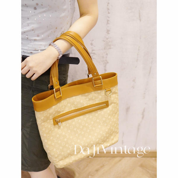 95新 LouisVuitton/路易威登 大吉中古/Lv鹅黄丹宁竖版薇薇安手提