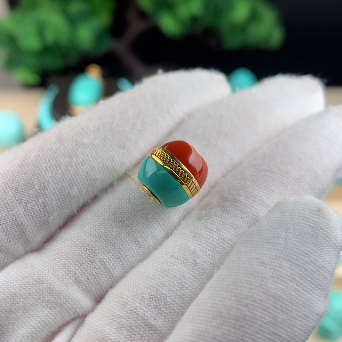 【闪购商品】绿松石配珠卡11汉堡珠18K金镶嵌