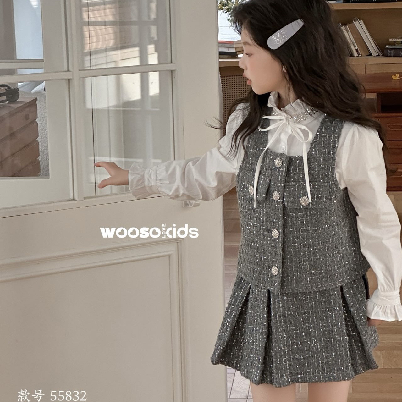 5832儿童毛呢衬衫裙三件套