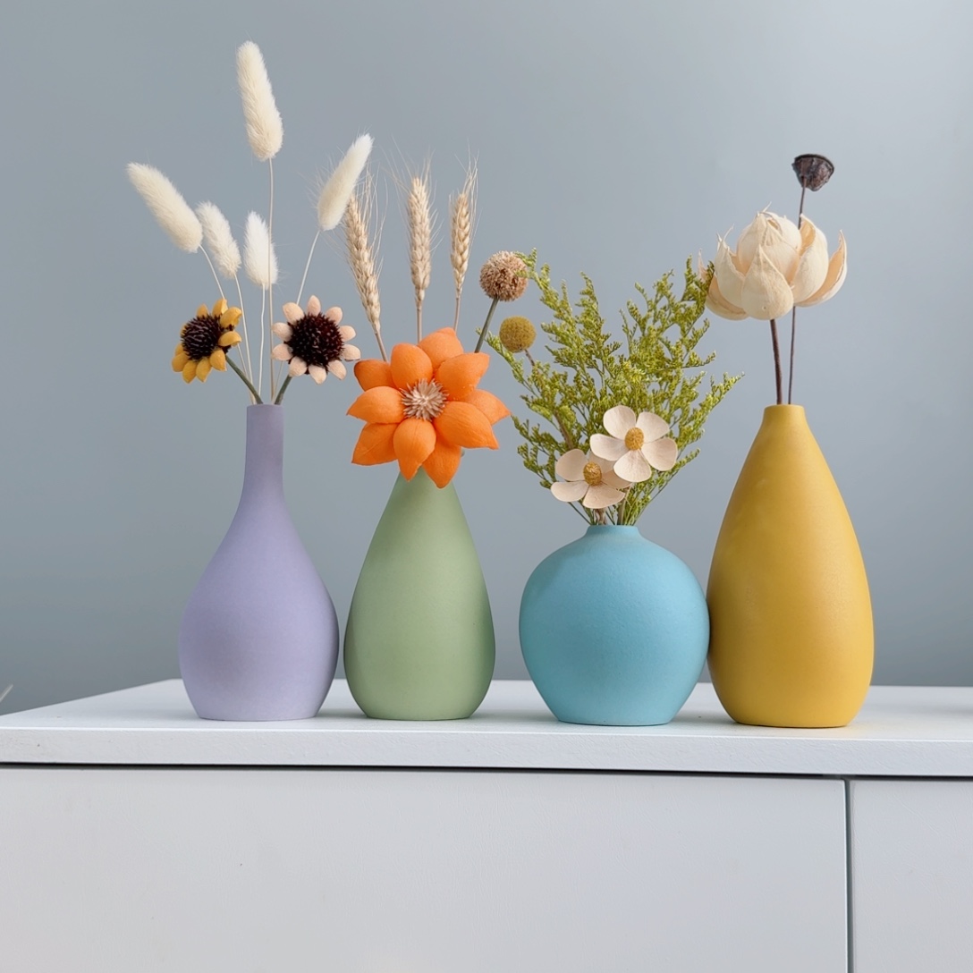 摆件陶瓷小花瓶含花总高约20-30cm
