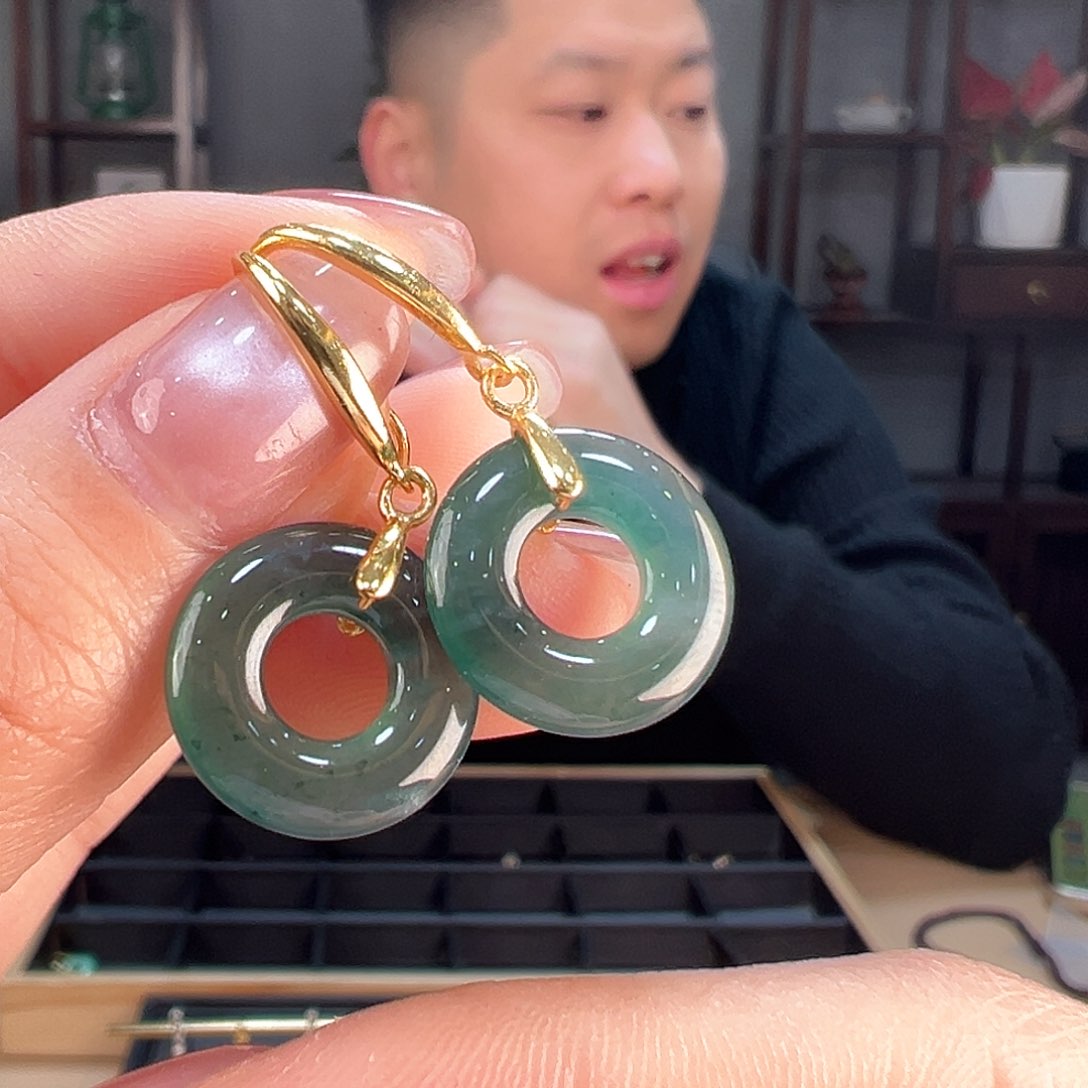 翡翠耳饰银S925镶嵌耳环56