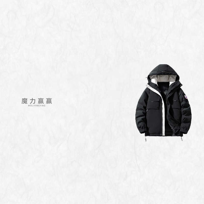 连帽常规工装风字母免烫休闲男款运动拼接宽松羽绒服JS0309