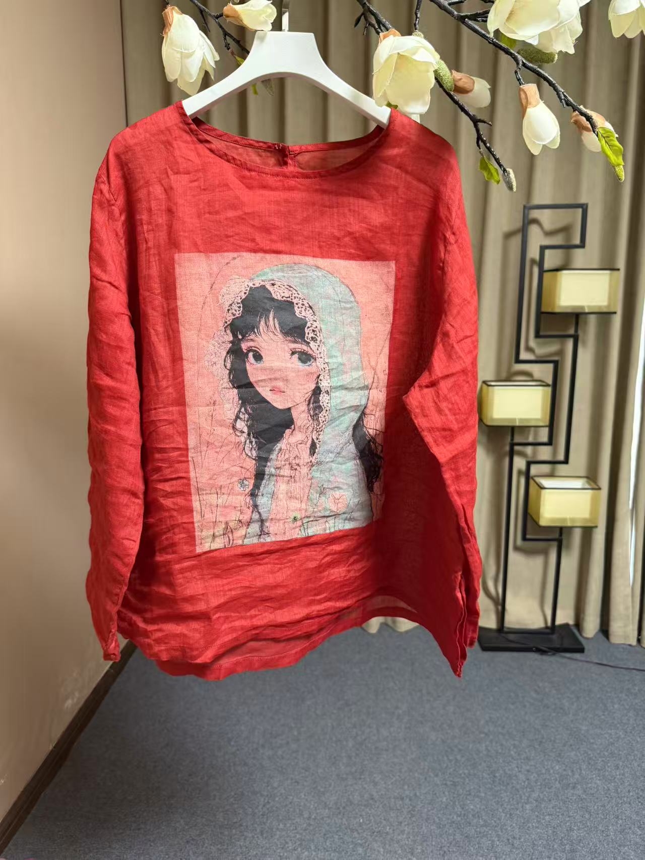 805苎麻印花圆领长袖防晒衫（胸围132～衣长64左右）