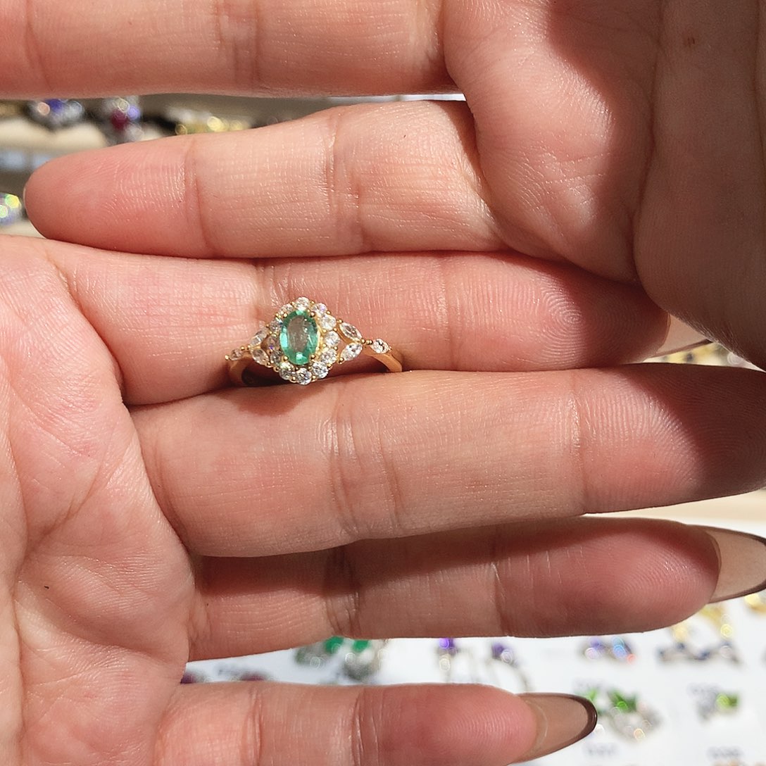 祖母绿戒指银S925镶嵌