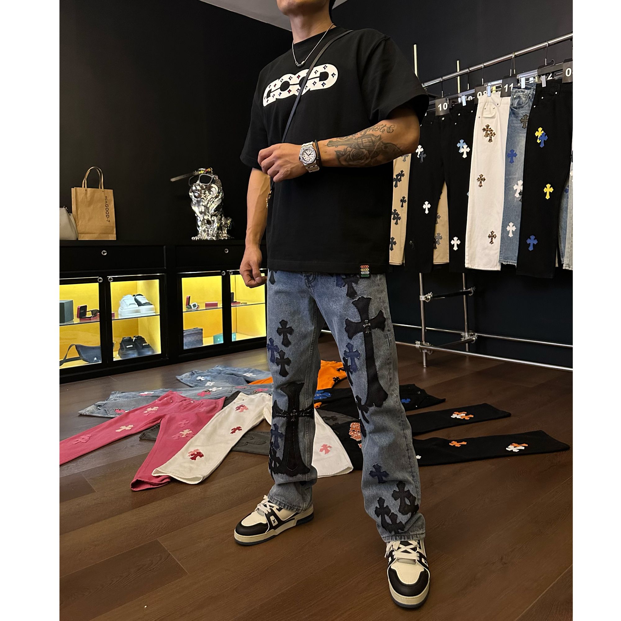 【壹楠】克家十字标.定制时尚美式高街直筒牛仔裤KLX-CHNZK667279