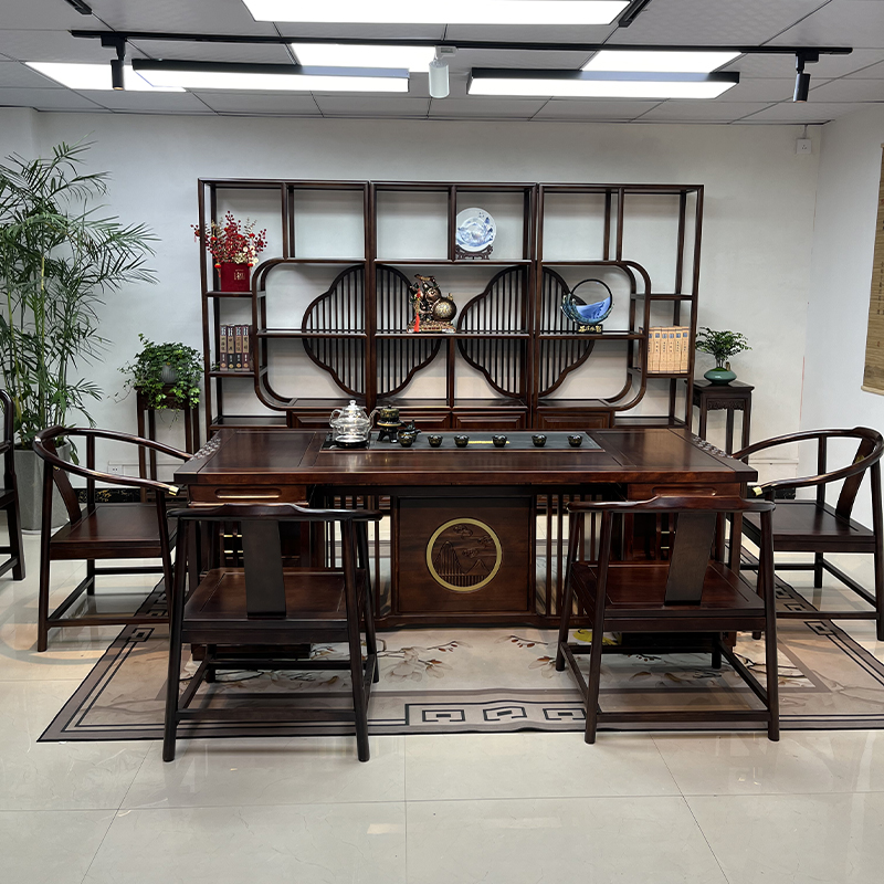 新中式全实木高档办公茶台泡茶桌干泡湿泡桌茶室办公桌家用茶桌椅