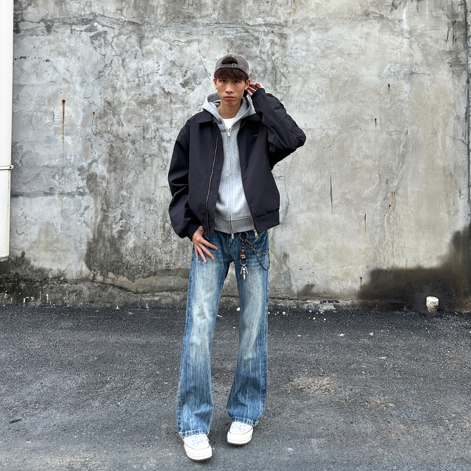 邱XG【闪电爆裂蓝】男夏季新款美式水洗设计感517微喇直筒牛仔裤ins