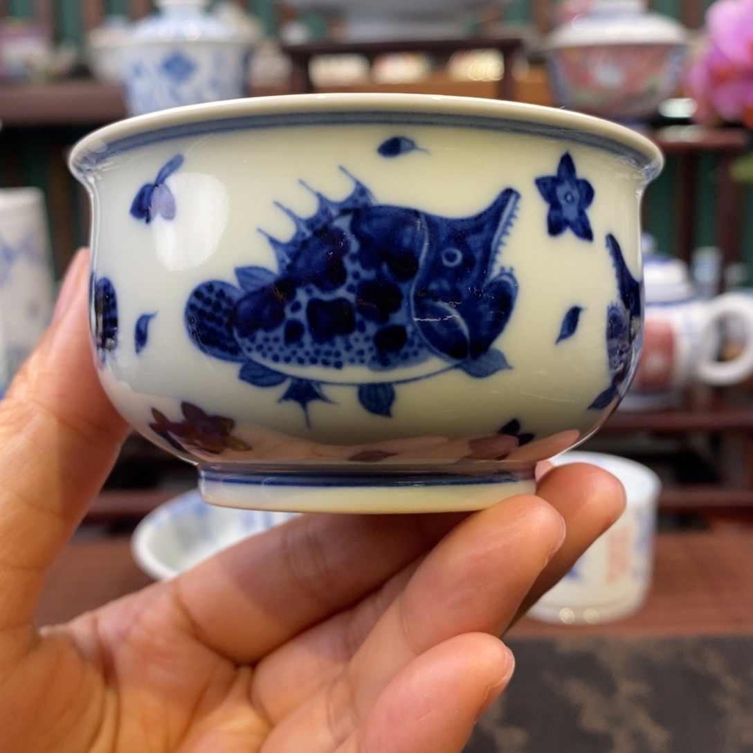 手工陶瓷柴窑桃花鱼炉氏杯