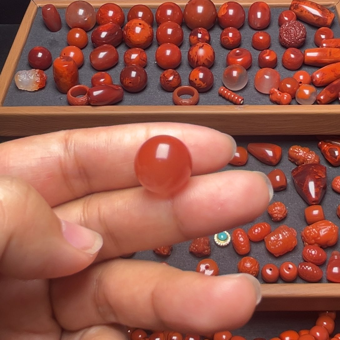 南红玛瑙配饰未镶嵌圆珠卡14.4mm