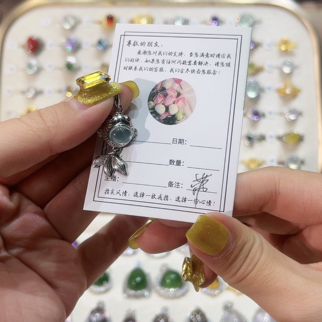 蛇纹石玉戒指银S925镶嵌