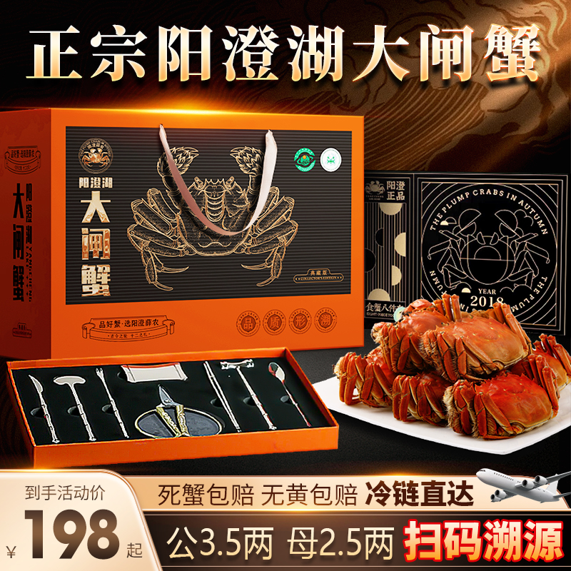 【活蟹现发】【正宗阳澄湖大闸蟹】特大鲜活螃塘蟹公3.5母2.5两6/8只