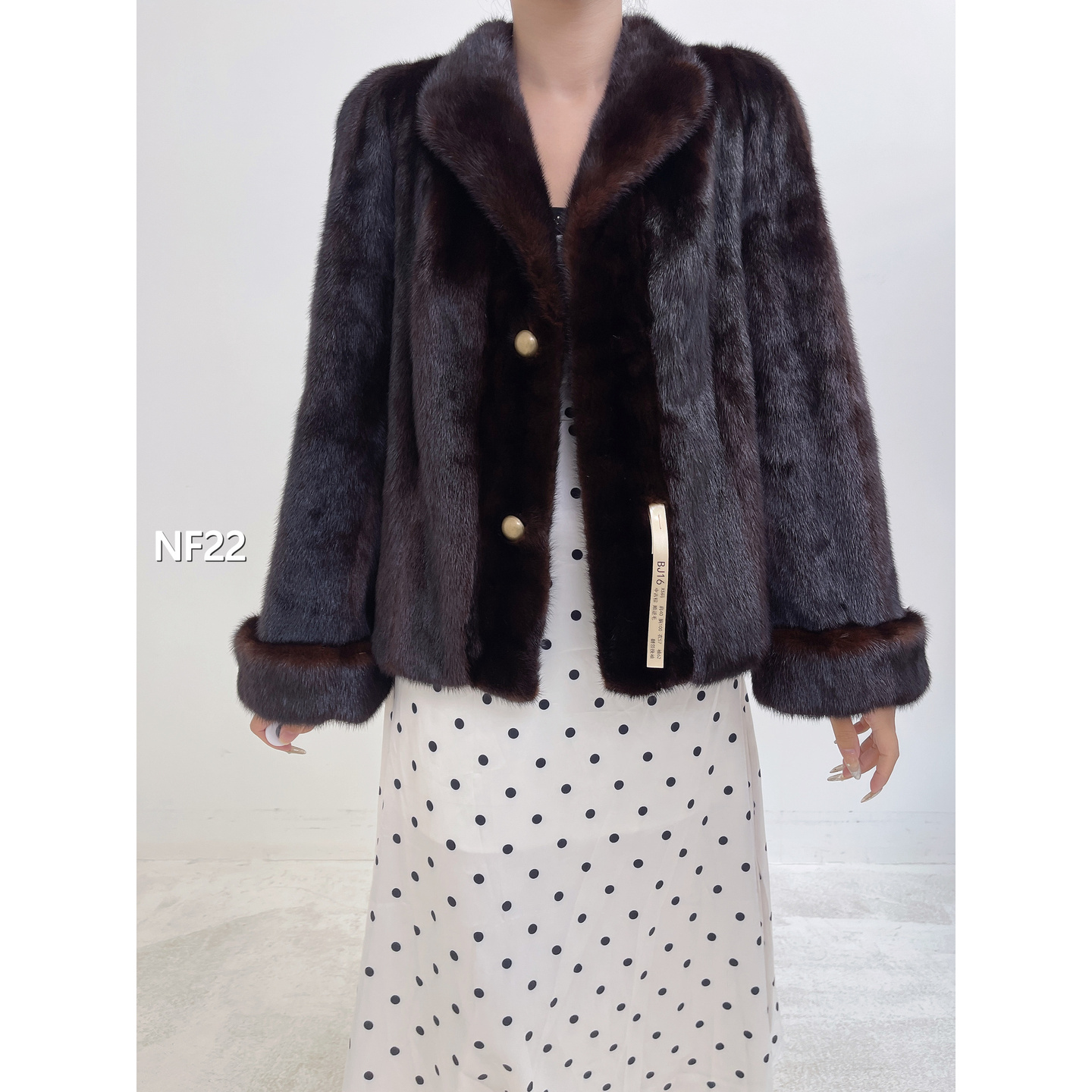 【NF22】S 中古棕超短款顺逆毛水貂毛（肩40胸100衣57袖62）06022