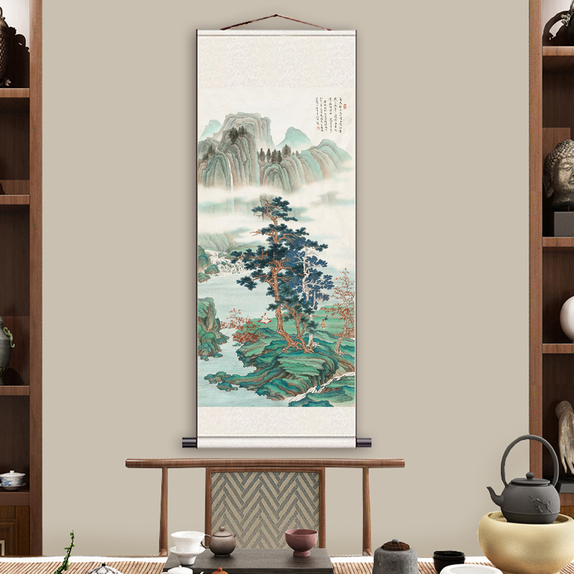 《观瀑图》竖版国风现代装饰画