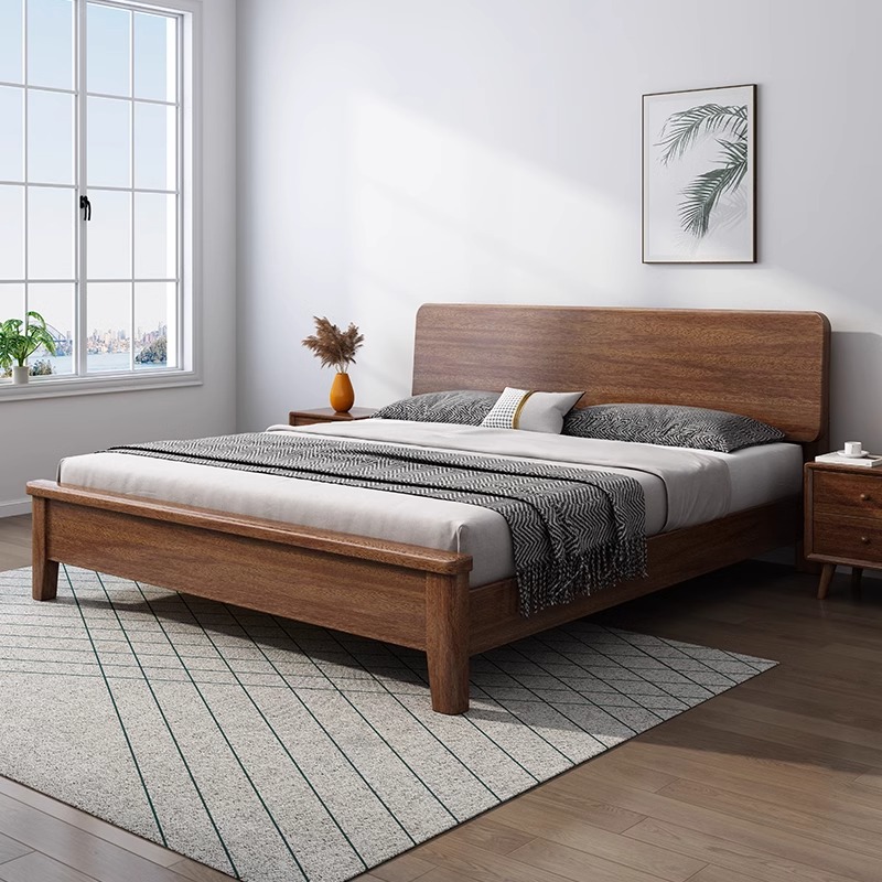 北欧实木床胡桃木全实木1.8米双人床主卧婚床1.5米家用民宿【A19】