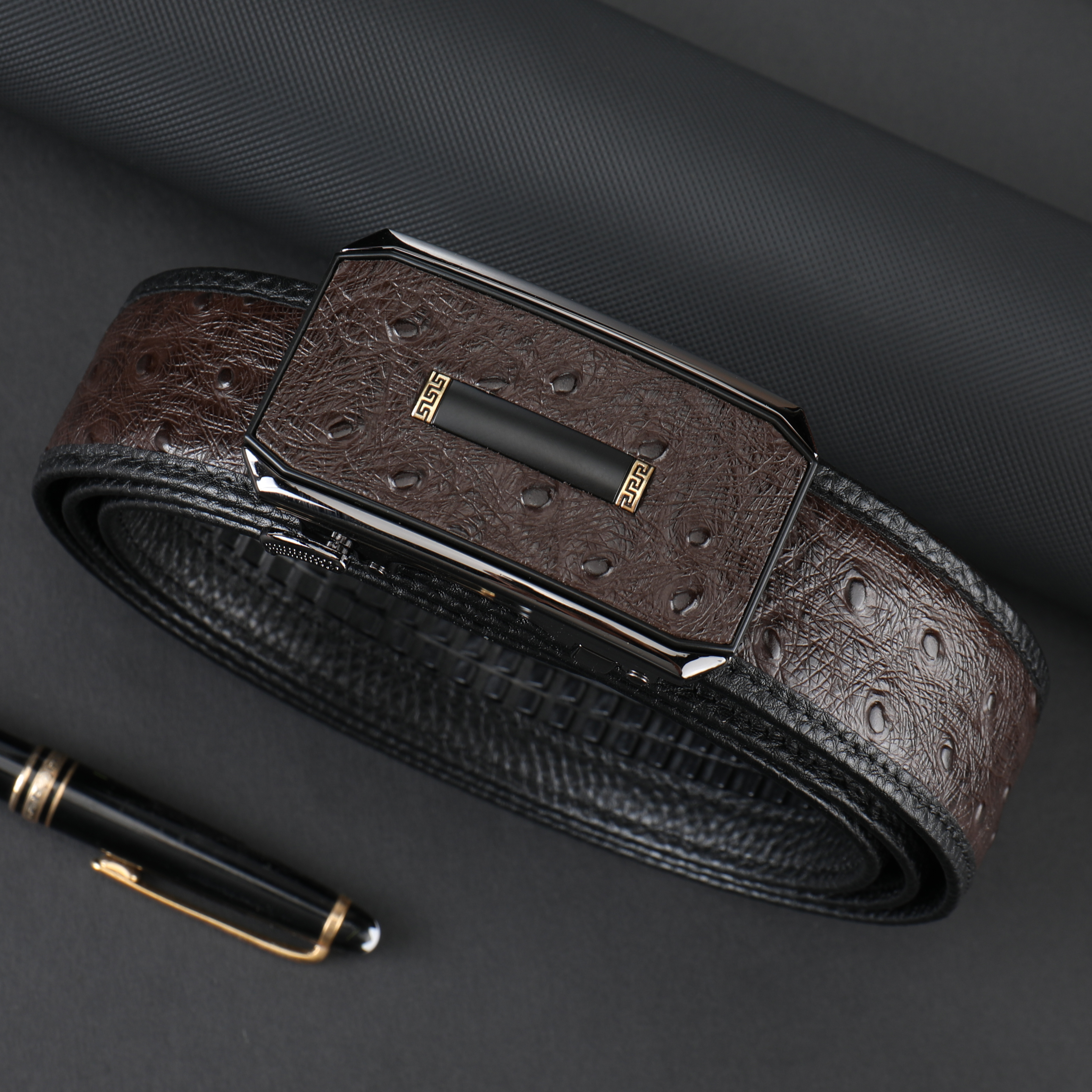 （典藏款）男士正品3.5自动扣鸵鸟皮带高档腰带男款爆款2025新款