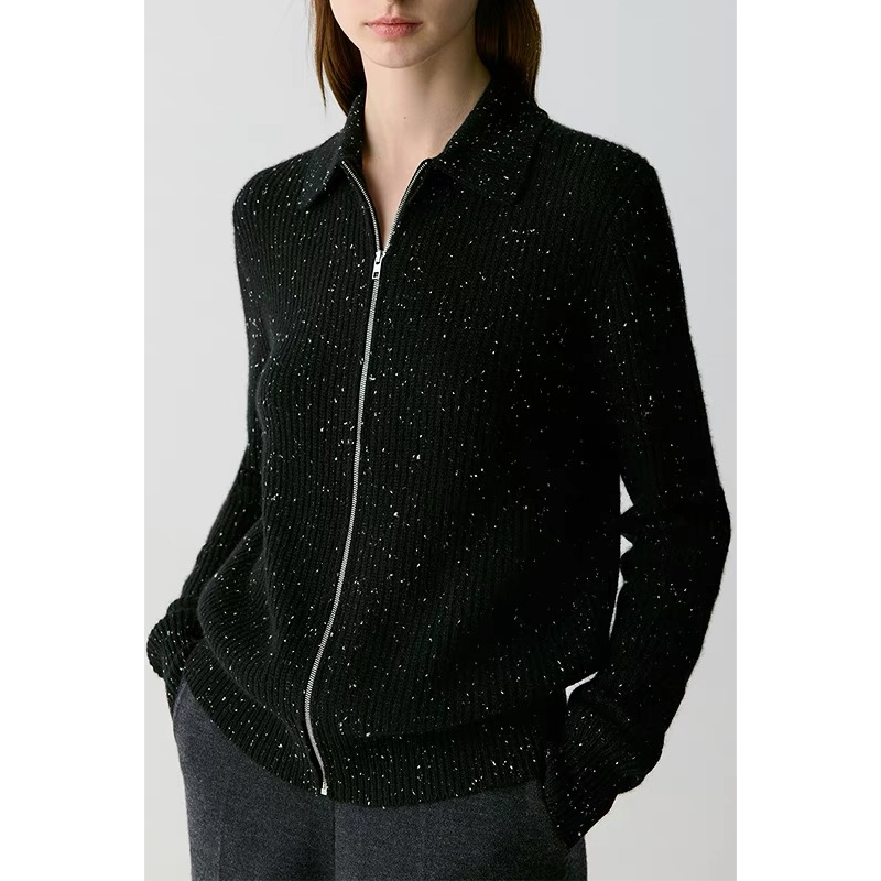 原单非市面货“意大利进口点子纱100%山羊绒拉链开衫B410