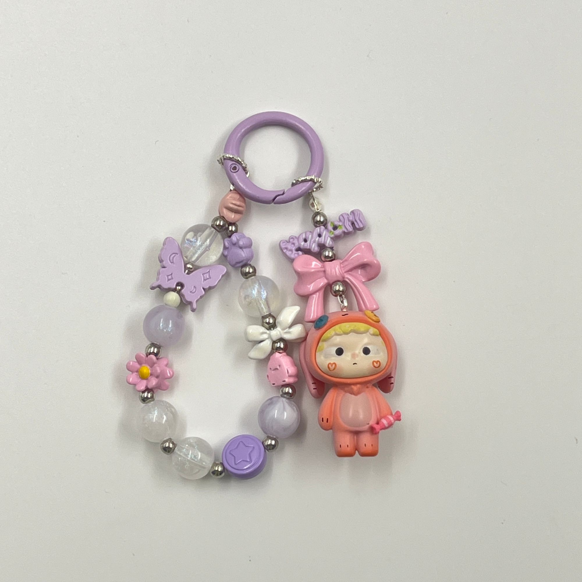 卡通公仔手绘珠串手机链钥匙扣手机壳挂链时尚挂饰