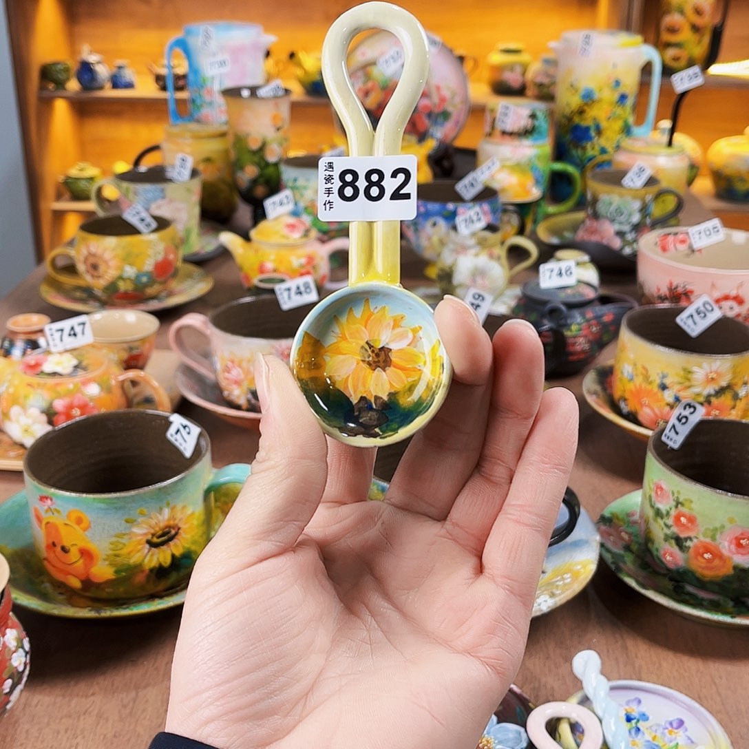 杯纯纯油画风瓢羹