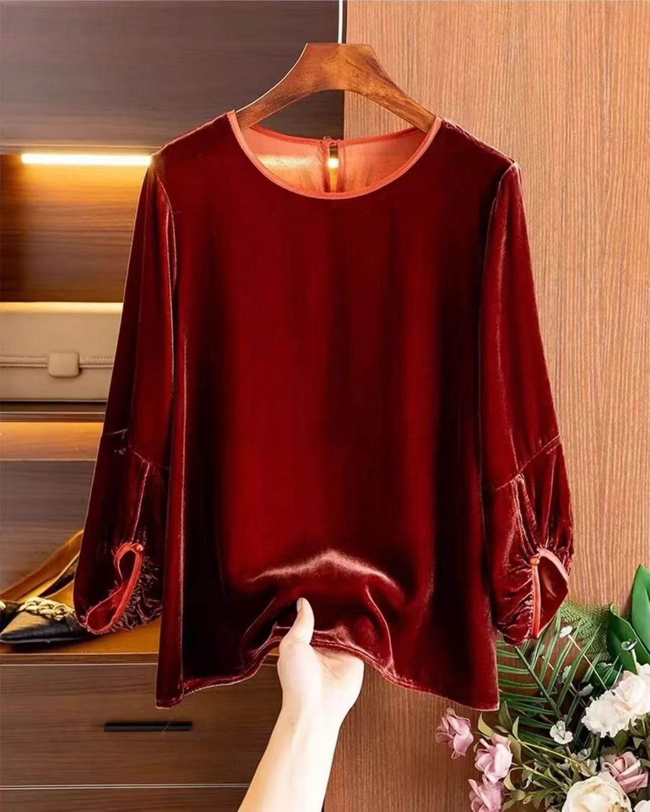 【千翠】新中式洋气小衫圆领薄款七分袖上衣时尚百搭显瘦