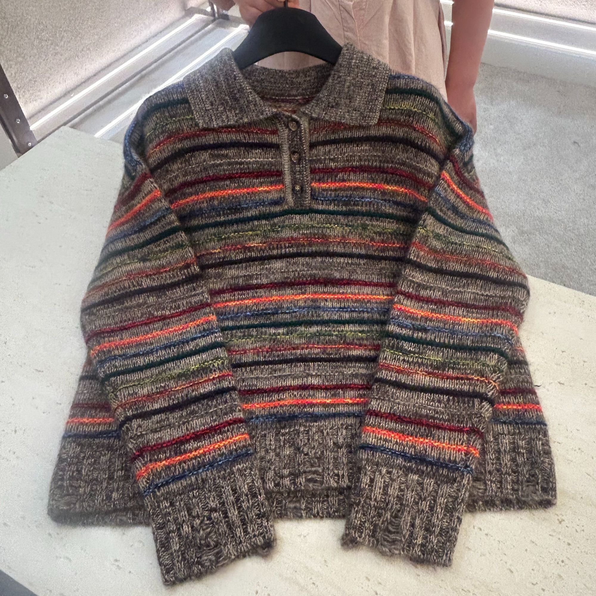 【深棕暗韵】薄款落肩袖厚款不褪色针织衫宽松加厚条纹秋冬