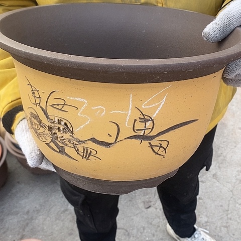 紫砂，中国宜兴紫砂花盆，