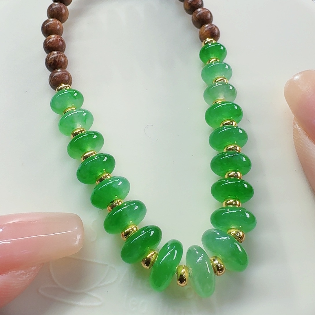 翡翠手串合金绿算盘珠18颗