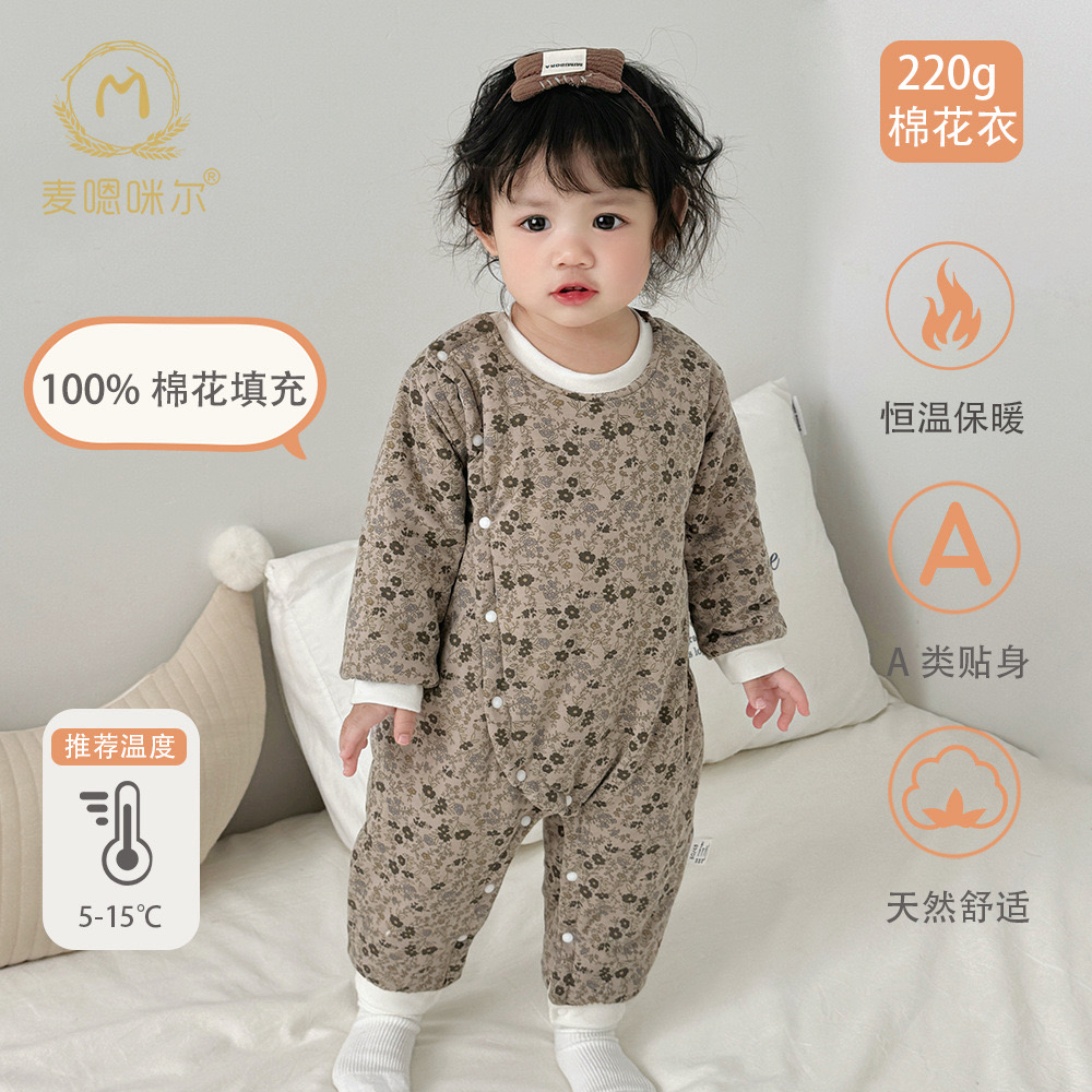 婴幼儿冬季220克纯棉花连体衣宝宝秋冬保暖加厚a类连体衣
