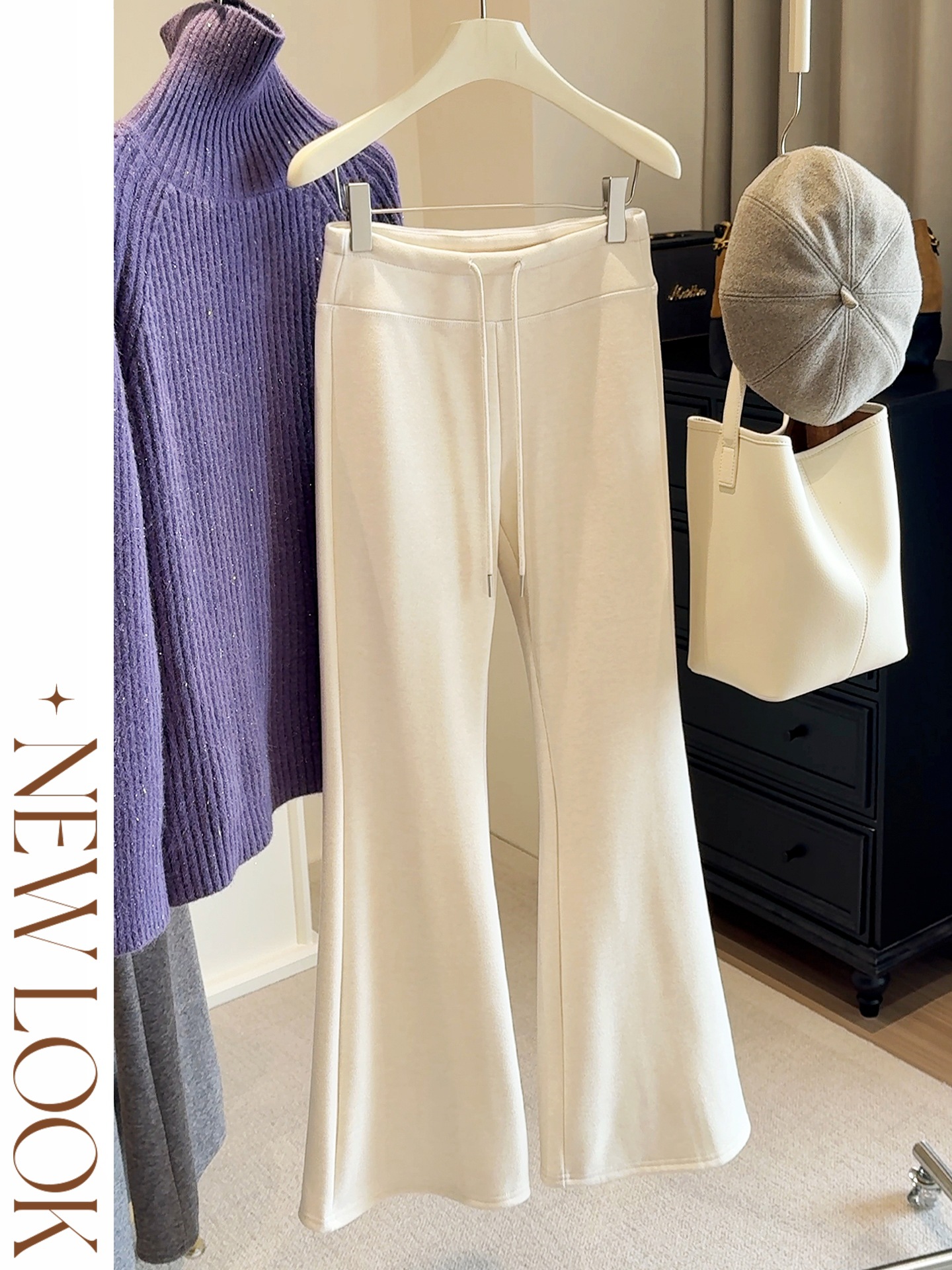 自在与麻 | 加绒加厚微喇裤女秋冬新款松紧高腰显瘦休闲喇叭裤