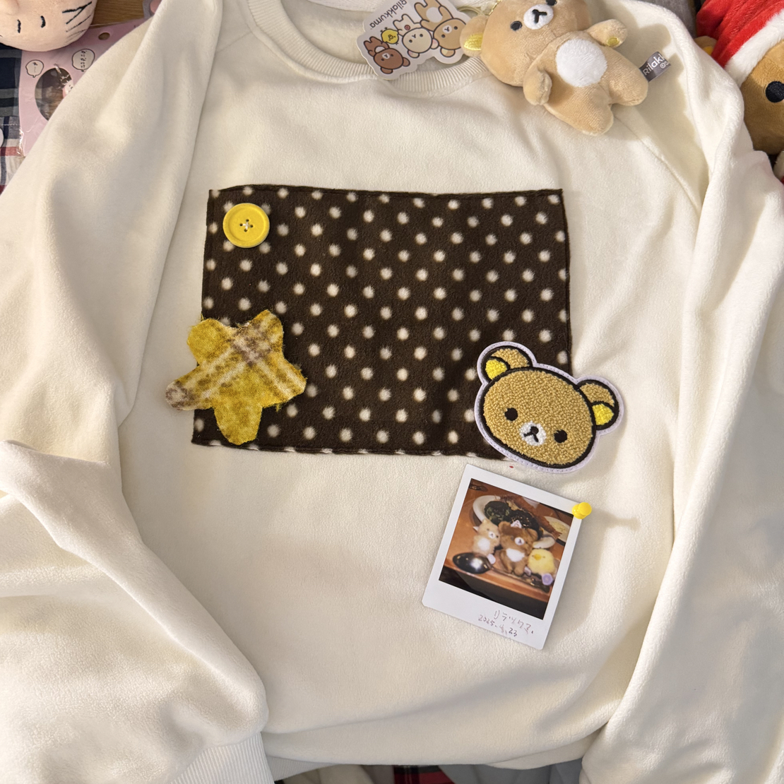 原创手工拼布刺绣小熊加厚保暖双面绒卫衣