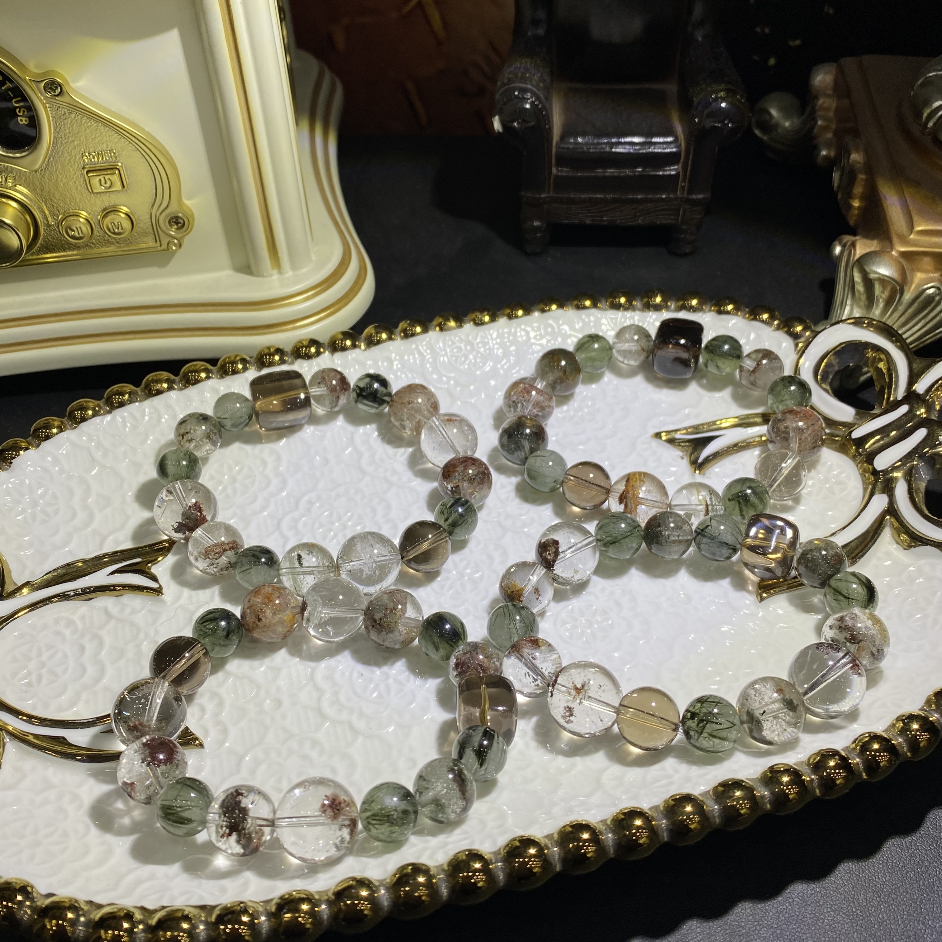 X1236-高品质天然绿幽灵水晶多宝手串单圈设计款-多样性发其一