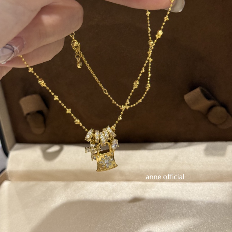 铜合金项链 重工奢华十字架小金锁镶锆项链【X857】