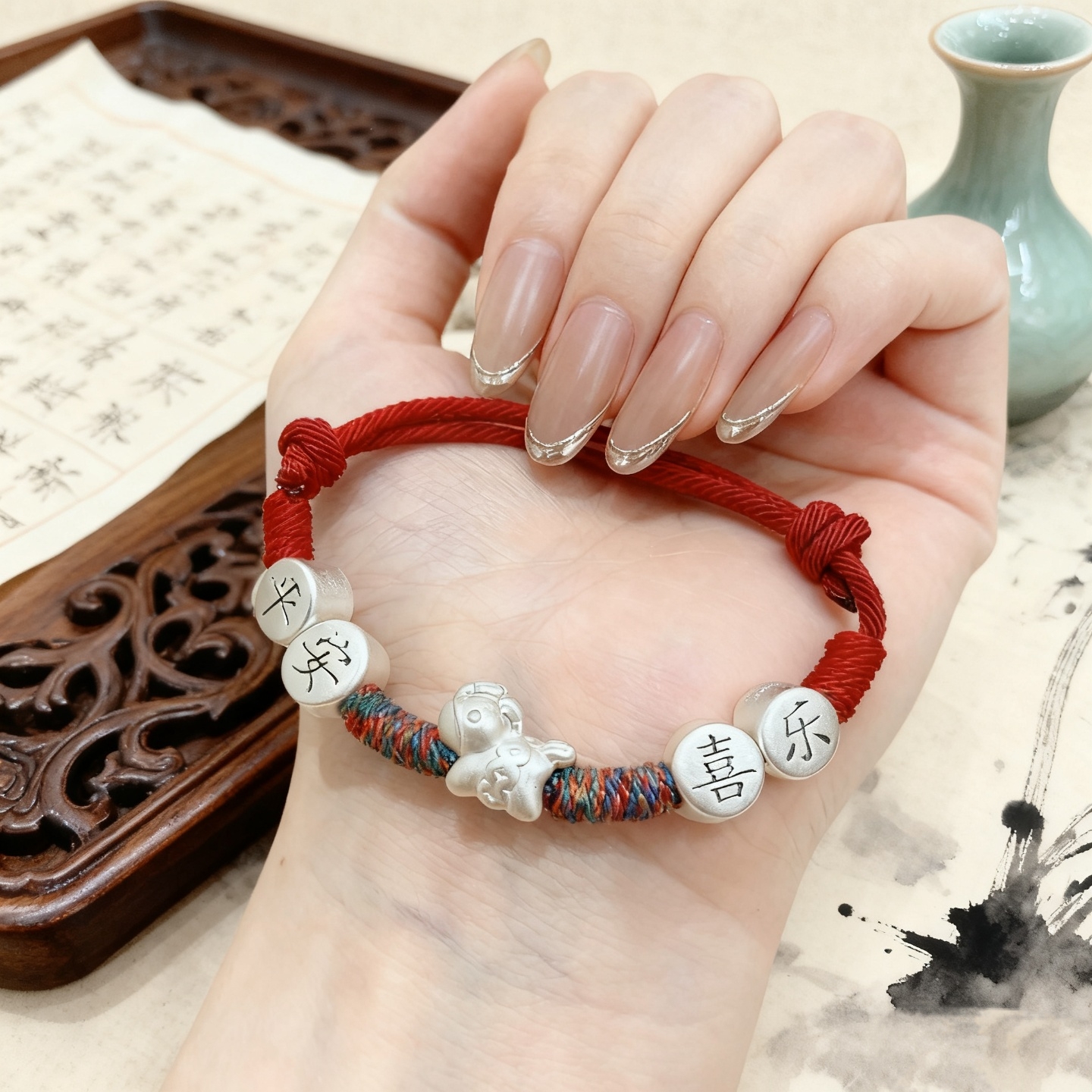 足银手链 足银999十二生肖马属相必带红绳本命年纯银饰品银饰diy