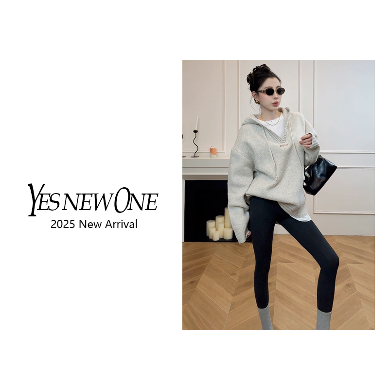 【大蟲家】韩版慵懒休闲风字母刺绣宽松显瘦厚款连帽毛衣  2025冬季