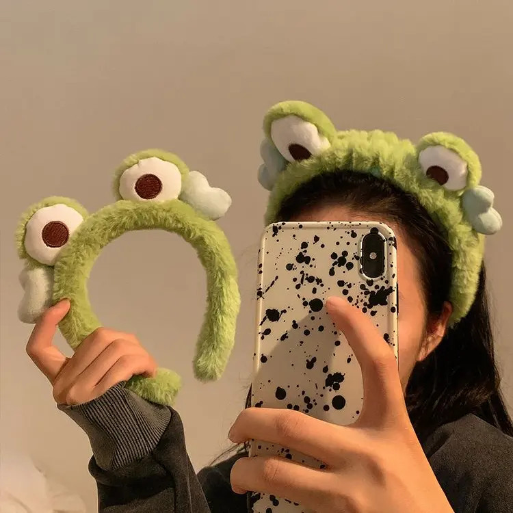 可爱小青蛙束发带发捆女洗脸敷面膜专用卡通搞怪毛绒发箍头箍发卡