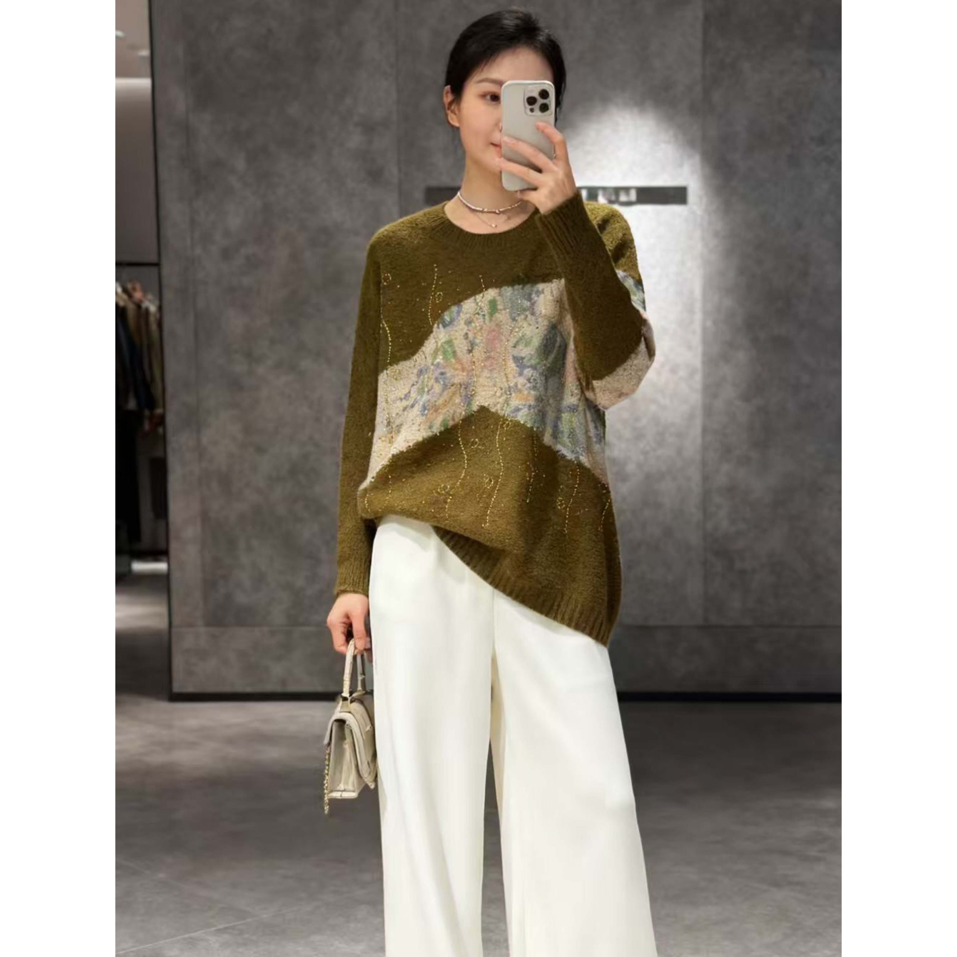 重工羊驼毛！（部分无三标介意慎拍）长64烫钻宽松针织上衣 4426