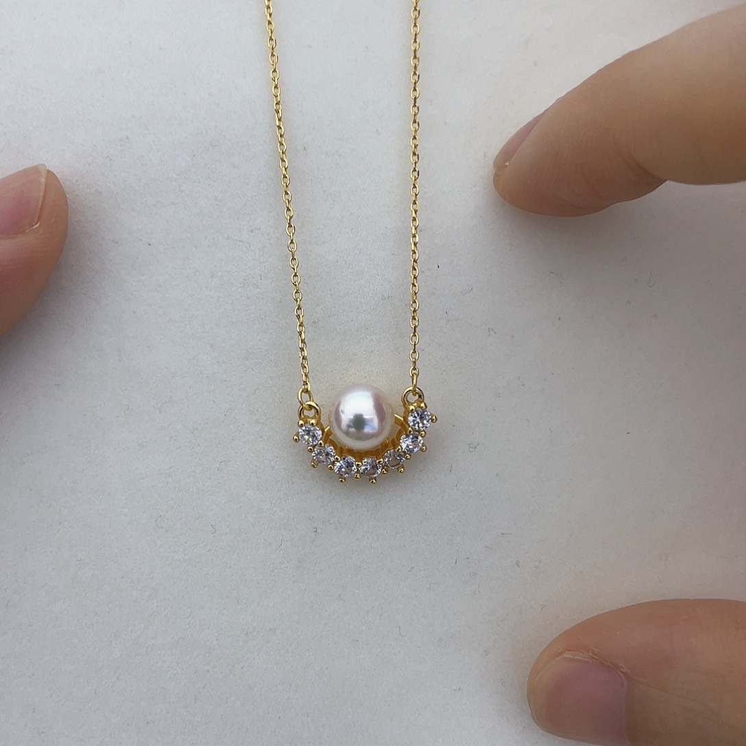 海水珍珠颈饰银S925镶嵌7-7.5项链