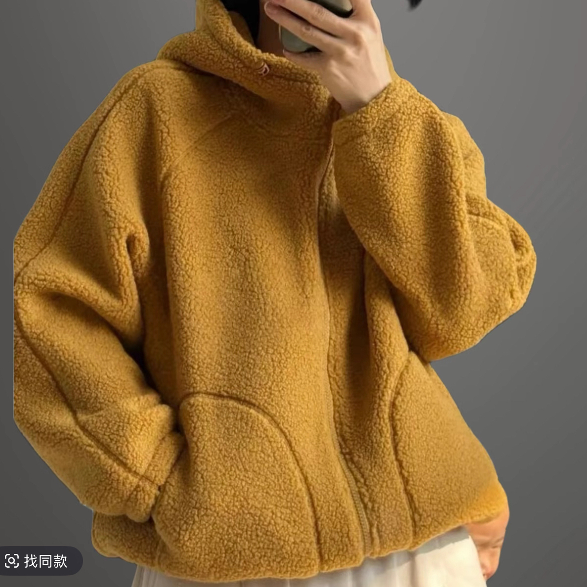 38冬季新款加绒加厚洋气百搭时尚连帽颗粒绒短外套